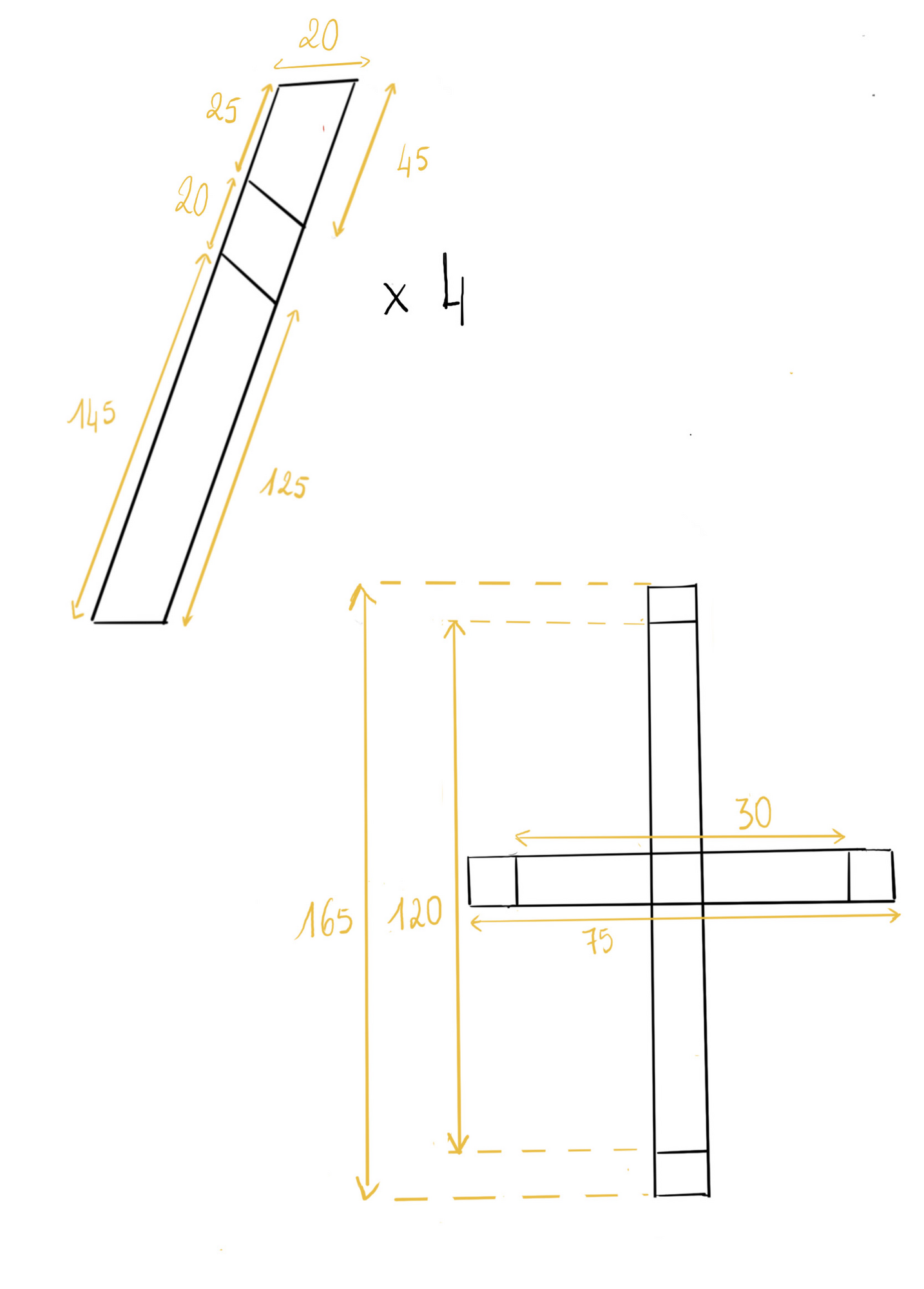 Plans cotés des pieds de la lampe.